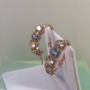 NIB Natural Gemstones Sterling Silver hoop Earrings, Rose Gold Overlay